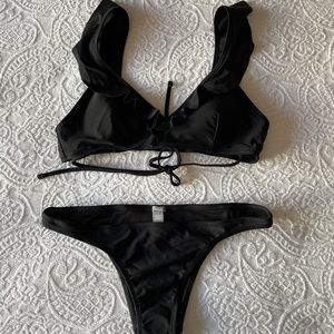 Aerie Black Ruffle Bikini Set